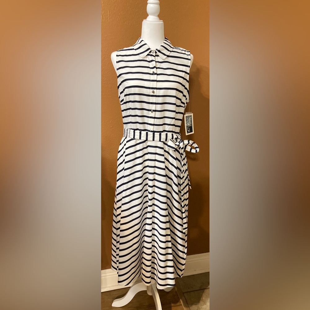NWT navy and white striped shirt dress